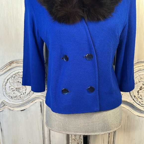 VINTAGE Double Breasted Fur Collar Lightweight Top Retro Chic 40’s Look - Picture 5 of 11